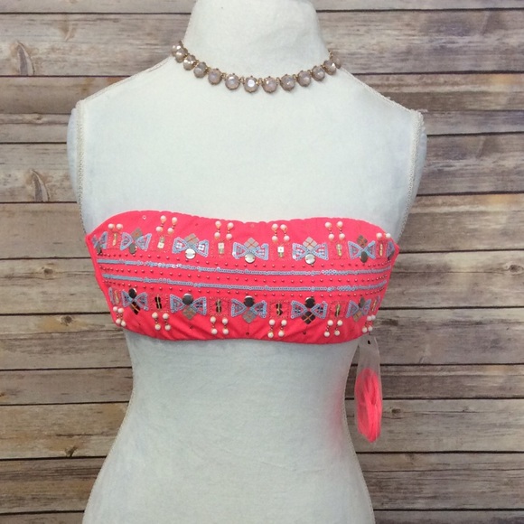 Victoria's Secret Other - Victoria Secret coral bedazzled Bikini top NWOT